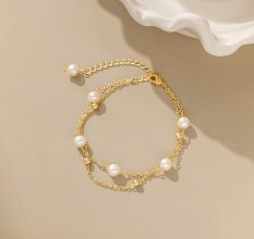 Two Layer Pearl Beaded Chain Bracelet for Women